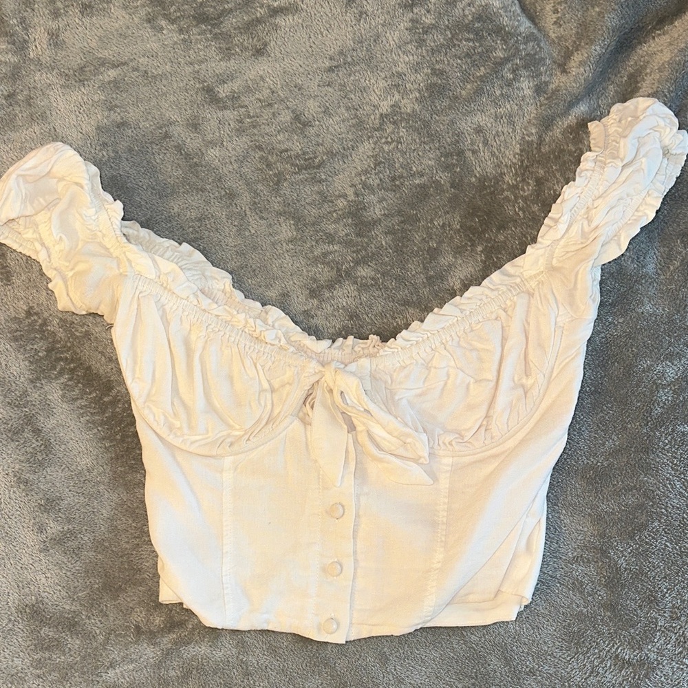 Princess Polly Cream Ruffled Button-Up Blouse